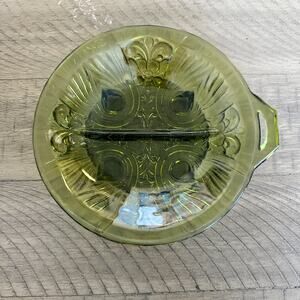 Vintage Emeral Green Glass Divided Candy Dish Mid-Century Modern